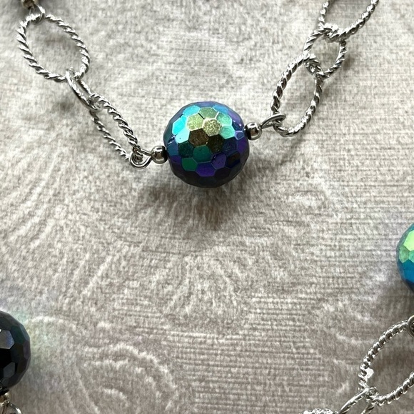 Premier Designs Necklace Blue and Black Beads Twisted oval Chain links Stunning - Picture 4 of 13